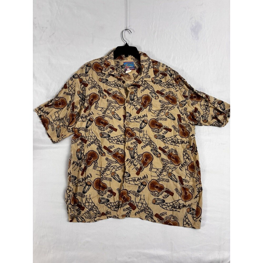 Vintage Hawaiian Shirt Made In Hawaii Rayon Aloha Ukulele Print Mens XL